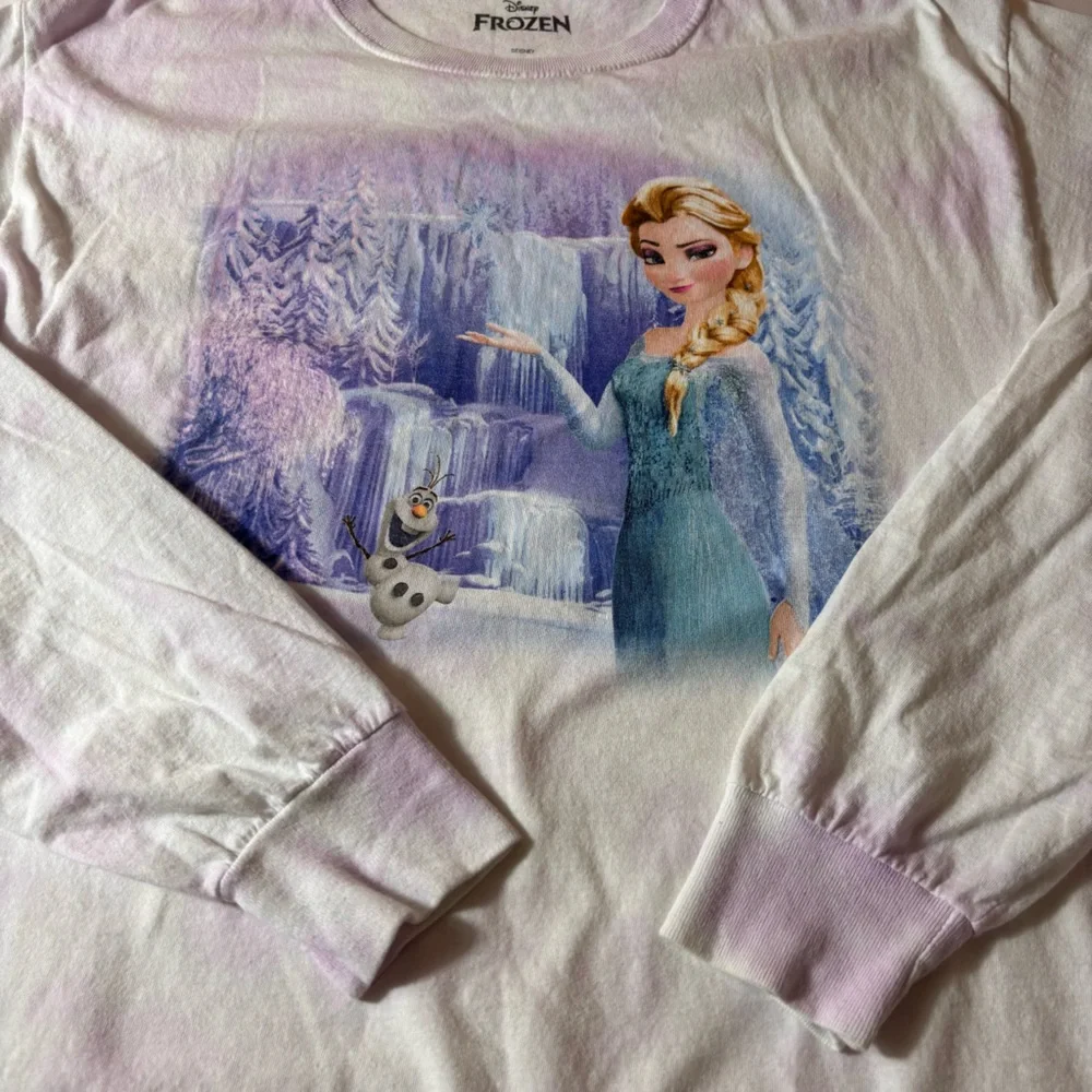 Disney Frozen Long Sleeve Tee Tye Dye Elsa Olaf Comfort White Purple Size Medium - Picture 8 of 12